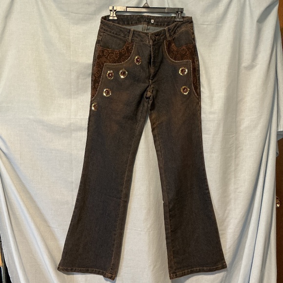 Style Denim - Y2K Embellished Bedazzled Distressed Flare Bottom Jeans Women’s Sz medium